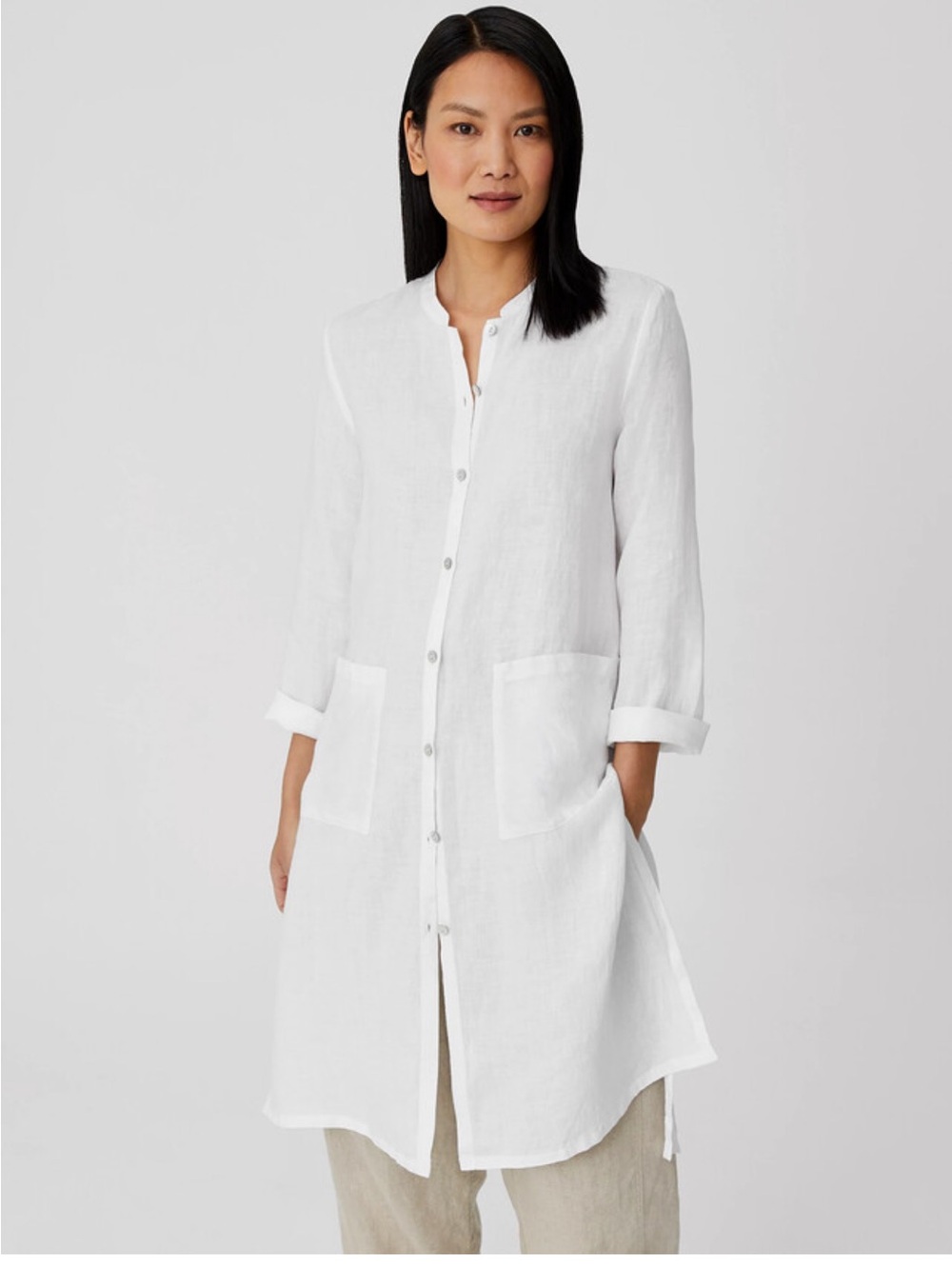 Eileen Fisher White Linen Button-Front Top